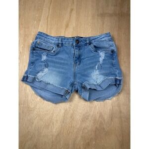 Lucky Brand Riley Distressed Denim Shorts Girls Size 14 Cuffed Rolled